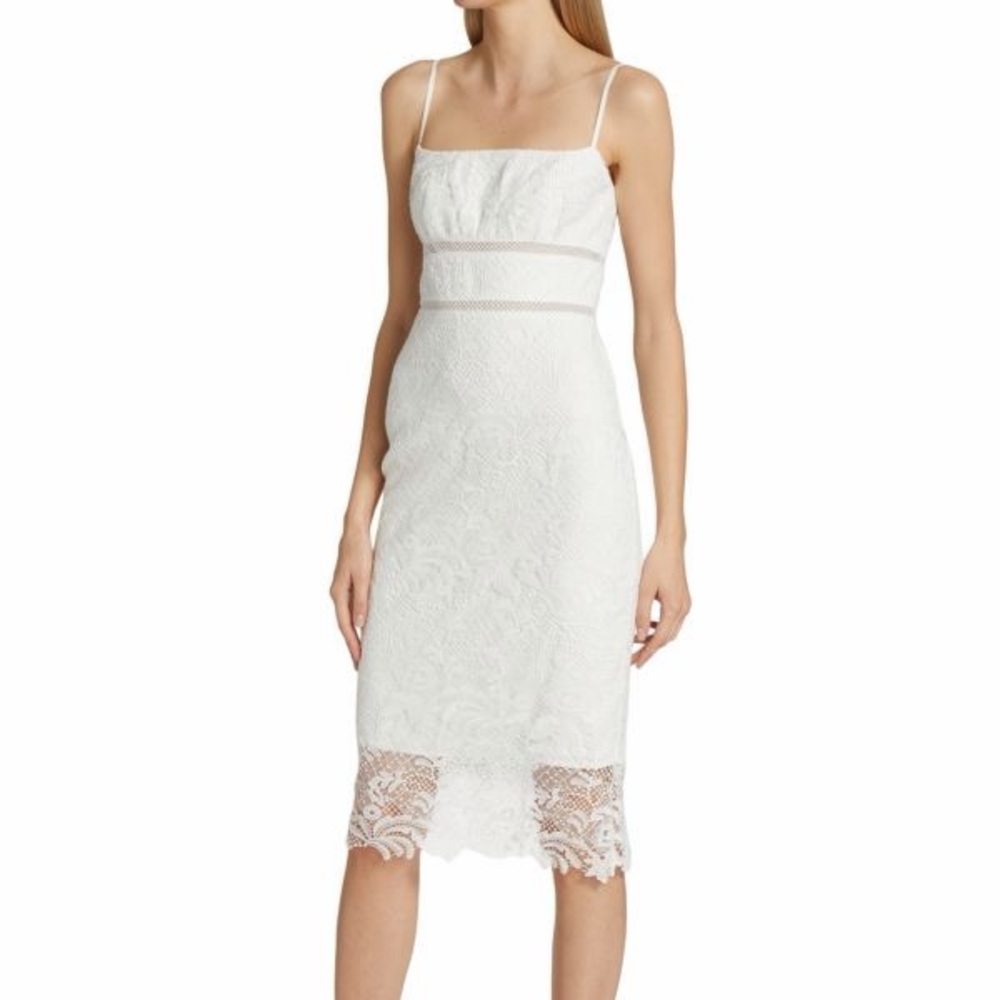 $545 NWT Monique Lhuillier White Lace Midi Dress Sz 4